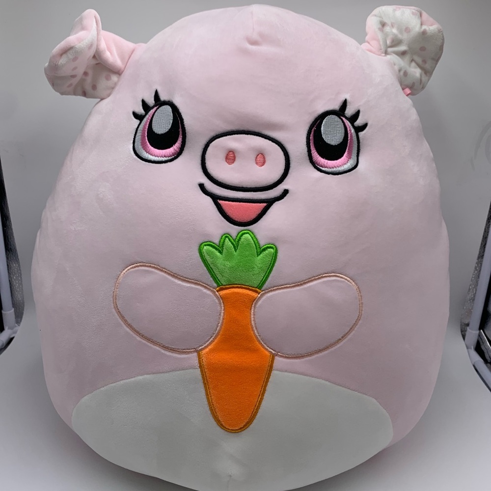 Squishmallow KellyToy Hettie The Pig With Carrot Pink Easter Edition, 16” Plush